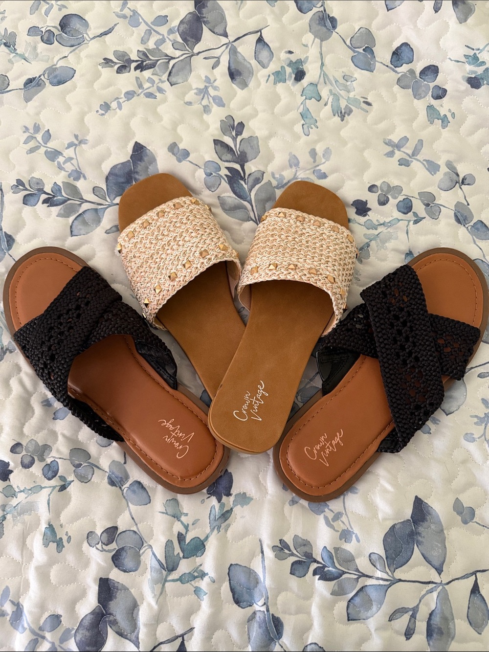 Bundle New Crown Vintage woman’s sandals. Size 10. Black crochet and white/gold.